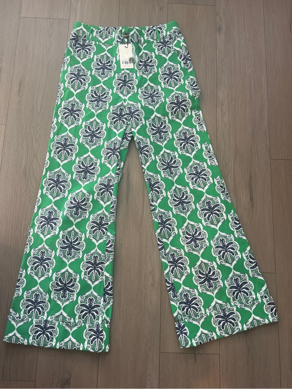 Women's Green Printed Wide-Leg Casual Pants